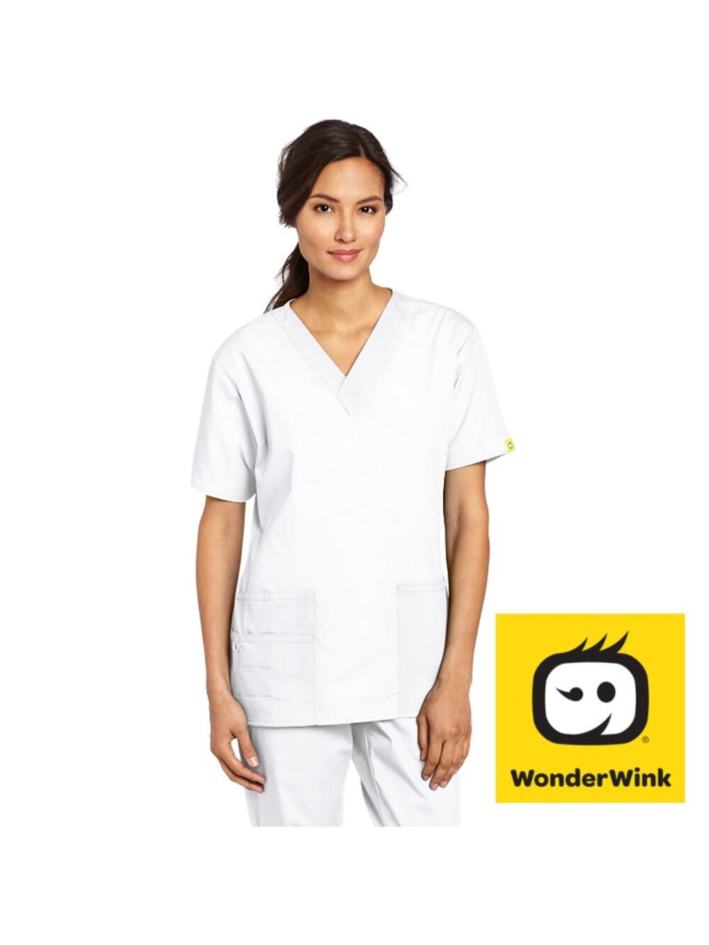 WONDERWINK Women's Scrubs Bravo 5 Pocket V-Neck Top, White, X-Large